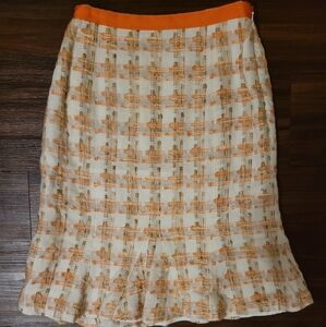 Etcetera Tan and White Ruffled Trumpet Midi Skirt. NWOT